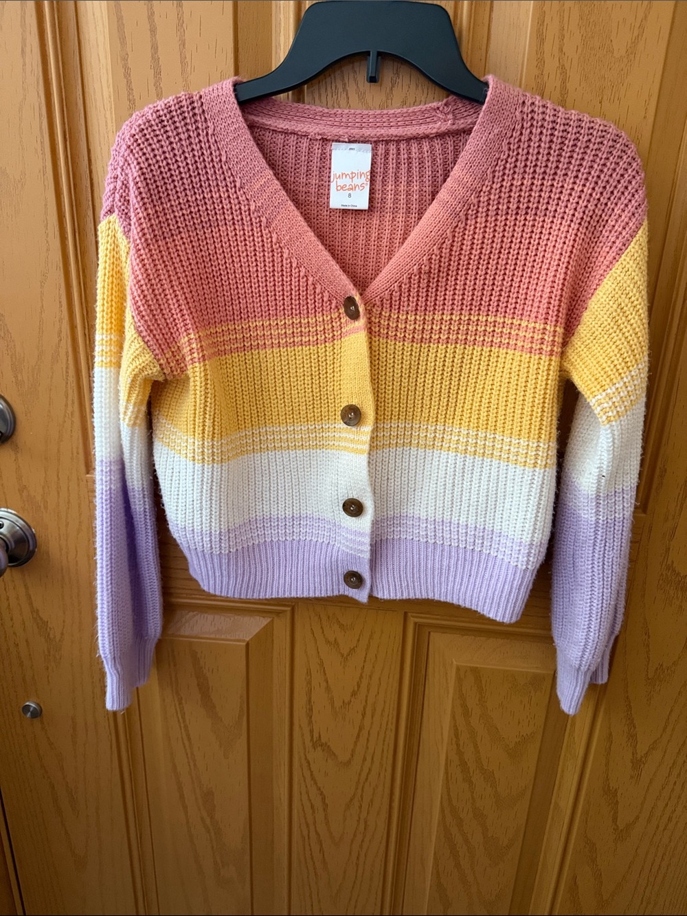 jumping beans Pink Yellow White Lavender Striped V-Neck Button Cardigan
